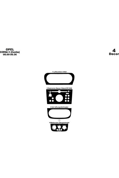 Marscockpitdesign أوبل كورسا C / كومبو كونسول-توربيدو 2000-2006 4 قطع