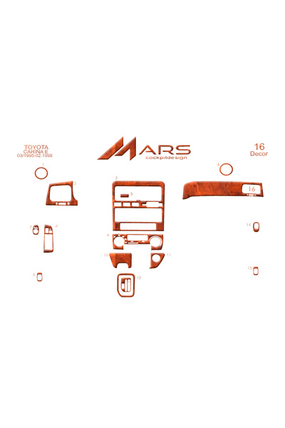 Marscockpitdesign تويوتا كارينا 1995-1998 كونسول-توربيدو 16 قطعة