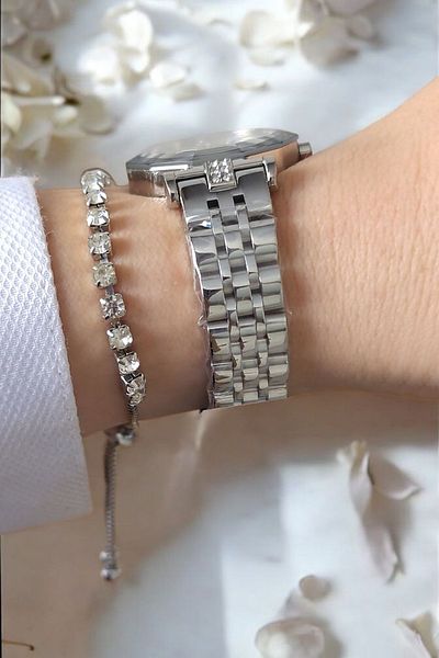 Daniel Klein 30 mm Cut Glass, Stone, 3 Atm Waterproof Metallic Women's Wristwatch, Stone Bracelet Gift