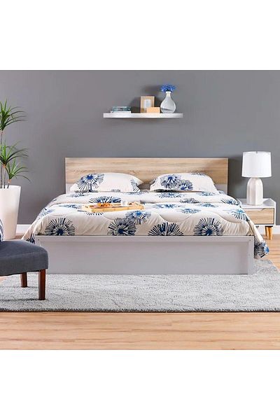 Danube Home Aurora 150x200 Queens Bed - White/ Natural Oak L156.3xW206.5xH90cm