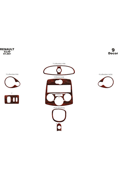 Marscockpitdesign رينو كليو 3 كونسول-توربيد 2005-2012 9 قطع