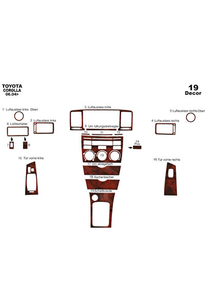 Marscockpitdesign تويوتا كورولا كونسول-توردو 2004-2007 19 قطعة
