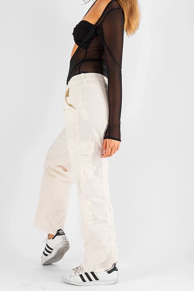 Bak Moda Wide Leg Ecru Parachute Trousers