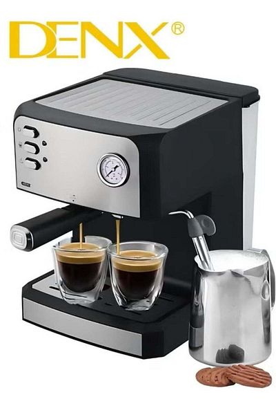 Denx Espresso Coffee Machine for Home 1.6L Capacity 850W Power with Milk Frother Cappuccino & Latte