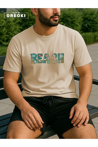EFFRENATU Orki Beach Men's Summer Beige T-Shirt & Black Shorts Set