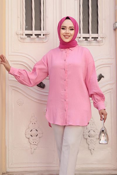 N.S NEVA STYLE Striped Pink Hijab Tunic 101024P
