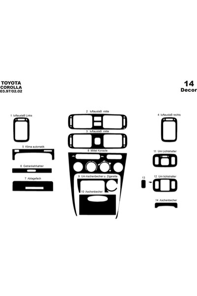 Marscockpitdesign تويوتا كورولا كونسول-توردو 1997-2002 14 قطعة