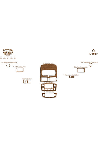 Marscockpitdesign تويوتا أفينسيس بيانو أسود مطلي 2004-2005 9 قطع