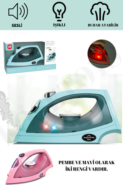 kosetoys Kız Çocuk Oyuncak Ütü Gerçekci Sesli Işıklı Buharlı MAVİ