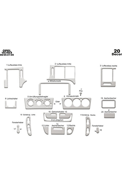 Marscockpitdesign أوبل فيكترا بي مطلي بالألمنيوم 1995-2002 20 قطعة