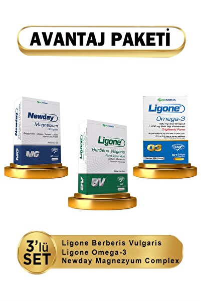 Rcfarma Newday Magnezyum + Ligone Berberis + Ligone Omega 3 Softgel 3 Lü ( Avantajlı Paket )