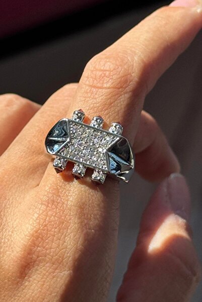 TAKIŞTIR Silver Color Stone Detailed Adjustable Ring