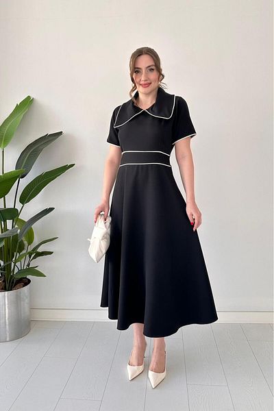 MaziButik Rochie dublă cu guler mare neagră