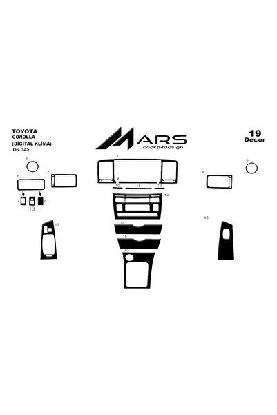 Marscockpitdesign تويوتا كورولا 2004- كونسول- توربيدو (مكيف رقمي) 19 قطعة