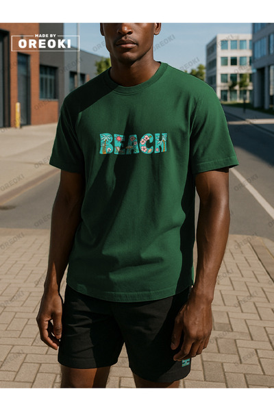 EFFRENATU Orki Beach Men's Summer Forest Green T-Shirt & Black Shorts Set
