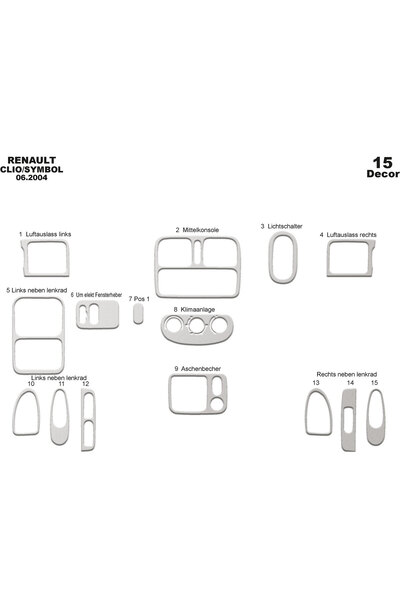 Marscockpitdesign Renault Clio Symbol Konsol-Torpido Kaplama 2004-2008 15 Parça