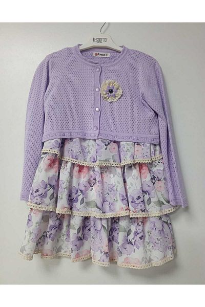 PAMPAL MODA Ruffled Floral Patterned Thick Strap Dress and Dominant Collar Jacket Suit