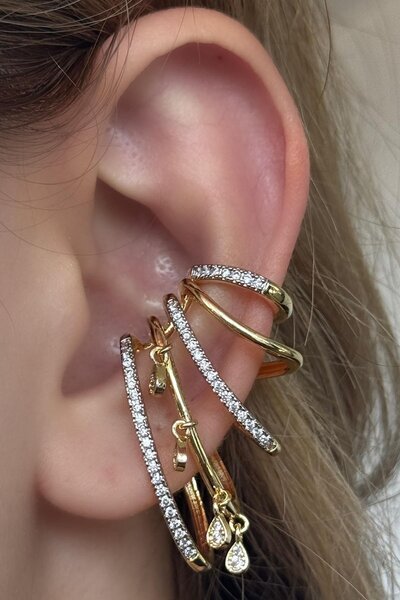 TAKIŞTIR Altın Renk Taş Detaylı Kulak Aksesuarı