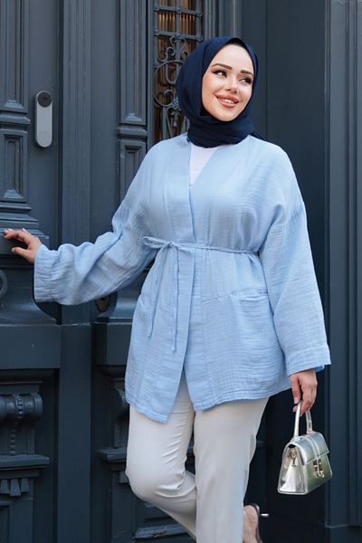 N.S NEVA STYLE Baby Blue Hijab Kimono 19032Bm