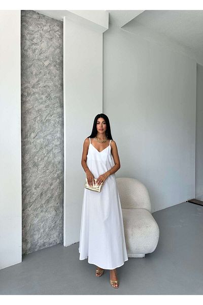 GALAVİP V-Neck Maxi Slip Dress with Straps – Summer Woven, Loose Fit (S‑M‑L)