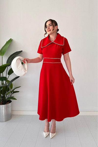 MaziButik Rochie dublă cu guler mare roșu