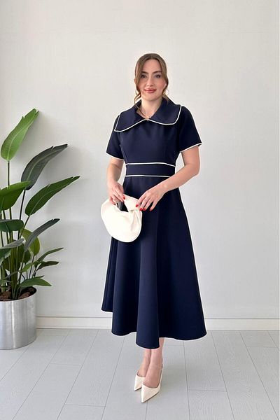 MaziButik Rochie dublă cu guler mare bleumarin