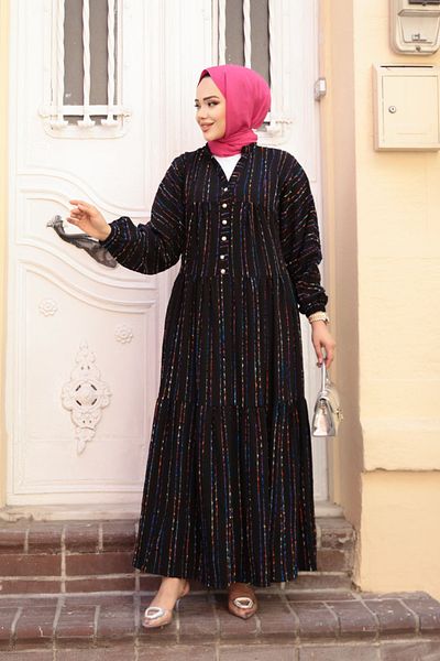 N.S NEVA STYLE Striped Black Hijab Dress 103016S