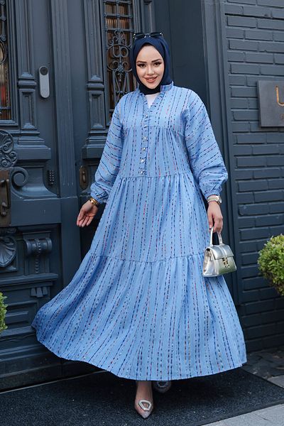 N.S NEVA STYLE Striped Blue Hijab Dress 103016m