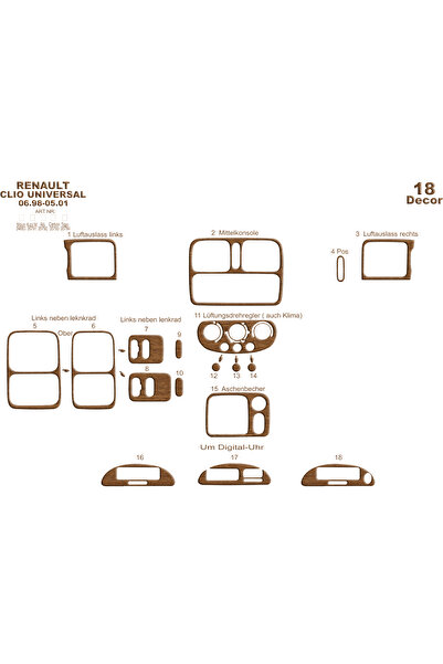 Marscockpitdesign رينو كليو مطلي بالألمنيوم 1998-2001 18 قطعة