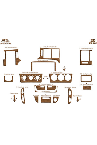 Marscockpitdesign أوبل فيكترا بي مطلي بالألمنيوم 1995-2002 20 قطعة