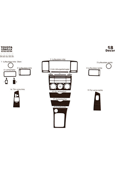 Marscockpitdesign تويوتا كورولا كونسول-توردو 2002-2004 18 قطعة