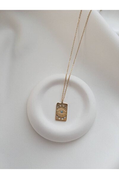 Minne Jewelry-Accessory Steel Imprint Necklace - Steel Necklace with Evil Eye Beads - Steel Imprint Necklace
