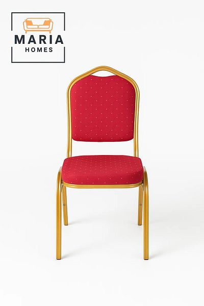 MARIA HOMES Gold Frame Banquet Chair with Red Upholstery