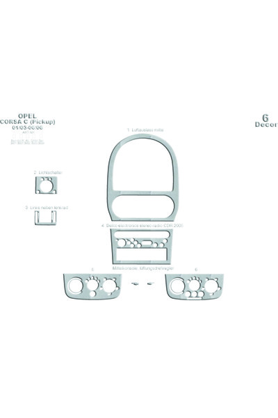 Marscockpitdesign أوبل كورسا C قطع غيار كونسول-تغطية الطبلون 2003-2006 6 قطع