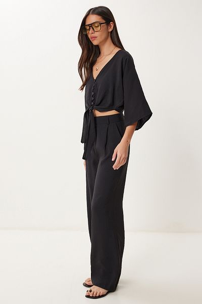 Lovelyİstanbul Set bluză modal pantaloni LBV0069 NEGRU