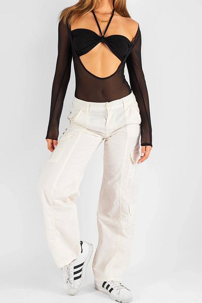 Bak Moda Wide Leg Ecru Parachute Trousers