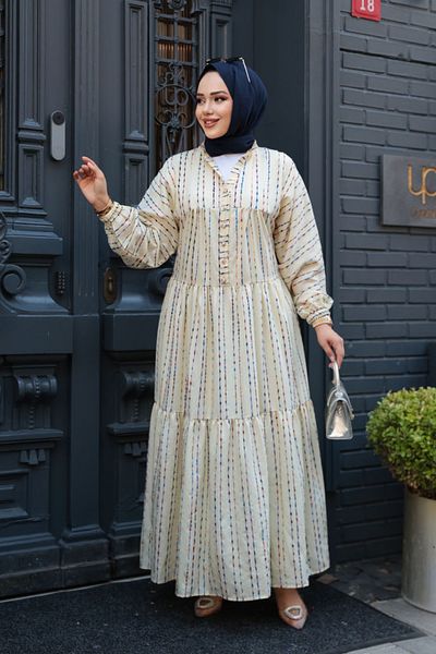 N.S NEVA STYLE Striped Yellow Hijab Dress 103016Sr