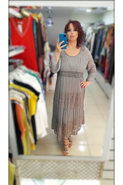 Bade İTALYAN İPEK DETAYLI DANTEL ELBİSE