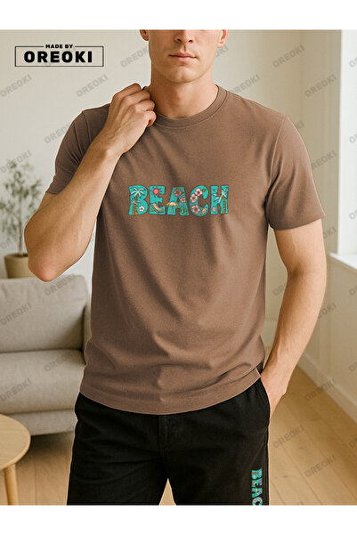 EFFRENATU Orki Beach Men's Summer Light Brown T-Shirt & Black Shorts Set