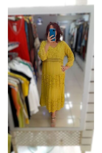 Bade İTALYAN İPEK DETAYLI DANTEL ELBİSE