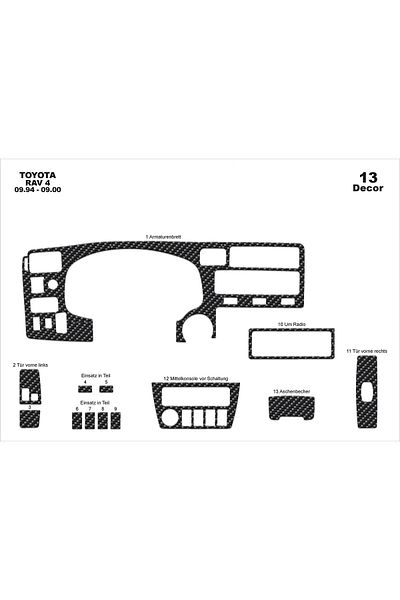 Marscockpitdesign Toyota Rav 4 Κονσόλα-Θήκη Γαντιών 1994-2000 13 Τεμάχια