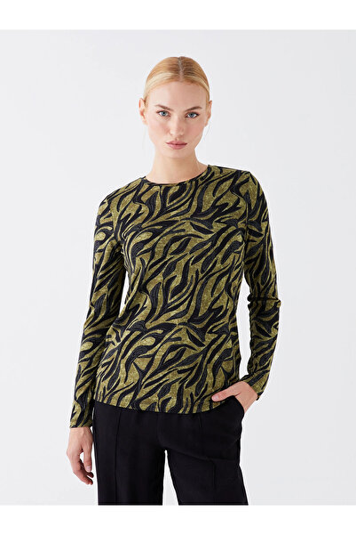 LC Waikiki Γυναικεία μπλούζα με μακρυμάνικο μοτίβο με λαιμόκοψη LCWAIKIKI Bas...