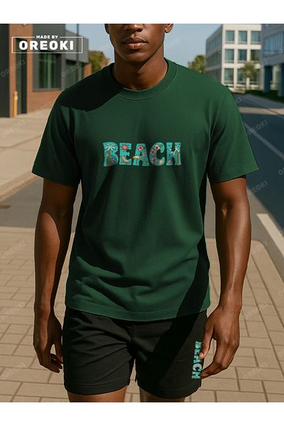 EFFRENATU Orki Beach Men's Summer Forest Green T-Shirt & Black Shorts Set