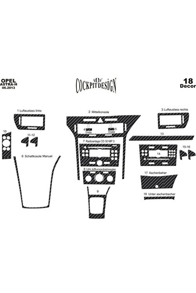 Marscockpitdesign أوبل أسترا H كونسول-توربيدو 2013 18 قطعة