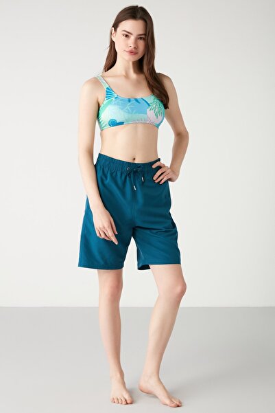 Kom Petrol Achai Beli Lastikli Düz Renk Uzun Şort