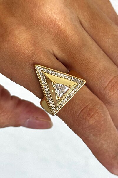 TAKIŞTIR خاتم قابل للتعديل بتفاصيل حجر ذهبي اللون