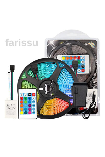 farissu 5 Metre 12 Renkli LED Şerit Işık | Esnek Dekoratif Aydınlatma | Uzakt...