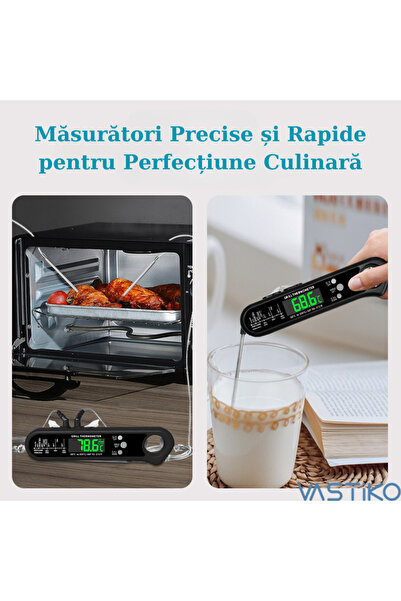 VASTiKO Termometru Pliabil pentru Gratar si Bucatarie cu 3 Sonde, Monitorizare Precisa 50-300°C