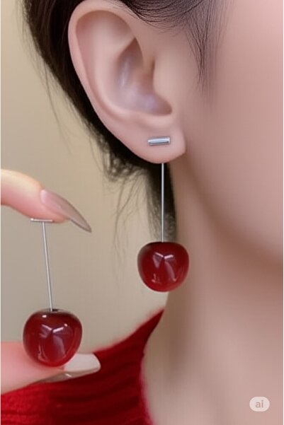 FAMEMUS ACCESSORY Silver Color Delicate Cherry Dangle Earrings