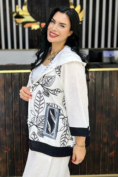 GÖKSEL Embroidered Linen Zippered White Large Size